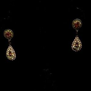 Vintage Heidi Daus chocolate brown, champagne, & green brass teardrop earrings